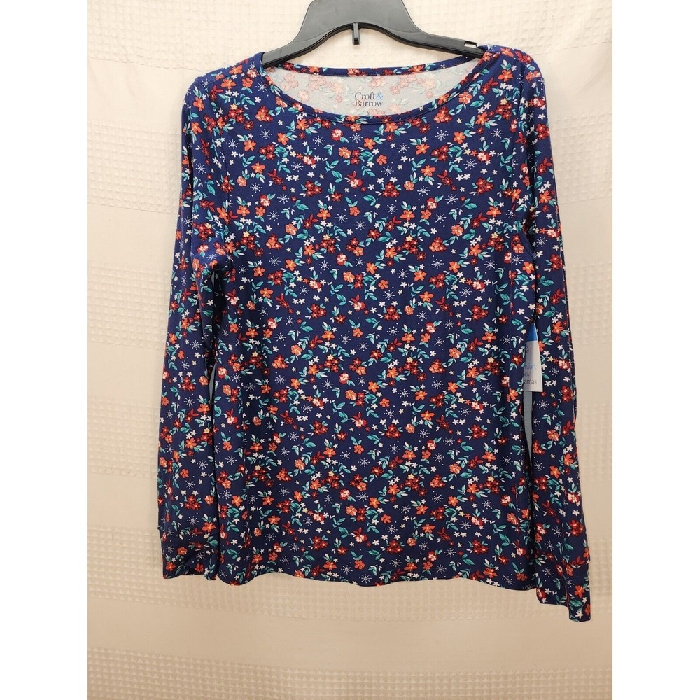 Croft & Barrow Pajama Top Womens Small Long Sleeve Floral Blue Red Sleepwear